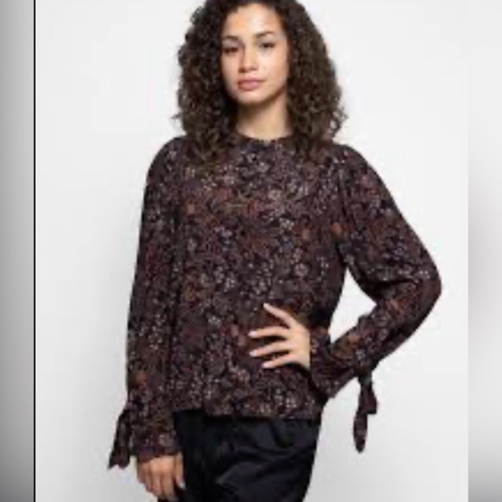 Warm Francesca Blouse Black Brown Burgundy Floral Small 1